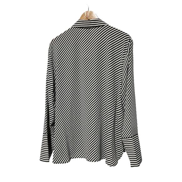 ANNE KLEIN TOP WOMENS XLARGE PRINTED SLIT-CUFF BUTTON-UP BLOUSE BLACK WHITE NEW - Picture 4 of 14